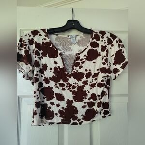 Cow Print Crop Top Crystal Neckline